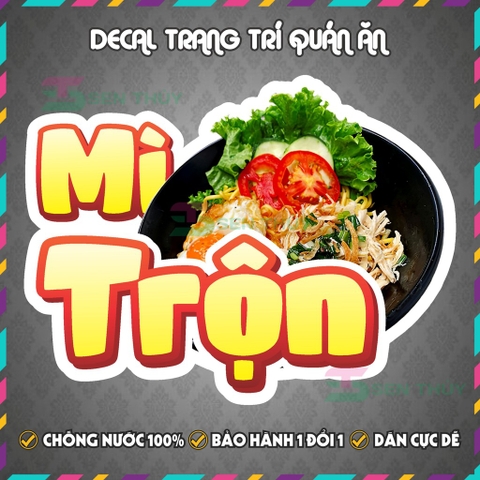 Decal MÌ TRỘN - Decal Dán Tường Trang Trí Quán Ăn, Trà Sữa, Cà Phê - Chống Thấm Nước, Chống Nắng, Cắt Sẵn