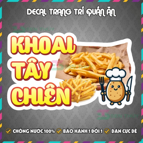 Decal KHOAI TÂY CHIÊN - Decal Dán Tường Trang Trí Quán Ăn, Trà Sữa, Cà Phê - Chống Thấm Nước, Chống Nắng, Cắt Sẵn