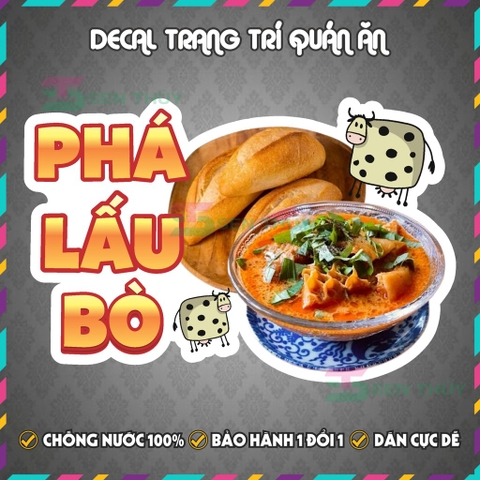 Decal PHÁ LẤU BÒ - Decal Dán Tường Trang Trí Quán Ăn, Trà Sữa, Cà Phê - Chống Thấm Nước, Chống Nắng, Cắt Sẵn