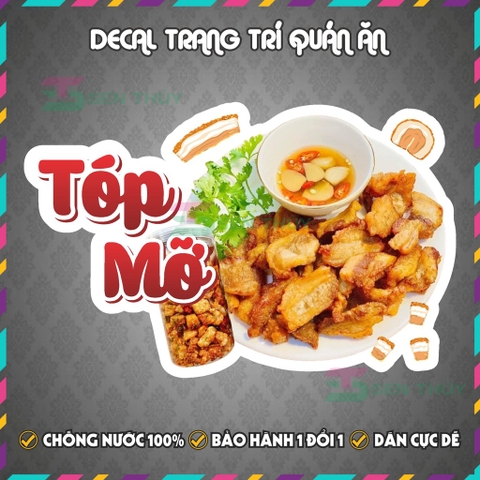 Decal TÓP MỠ - Decal Dán Tường Trang Trí Quán Ăn, Trà Sữa, Cà Phê - Chống Thấm Nước, Chống Nắng, Cắt Sẵn