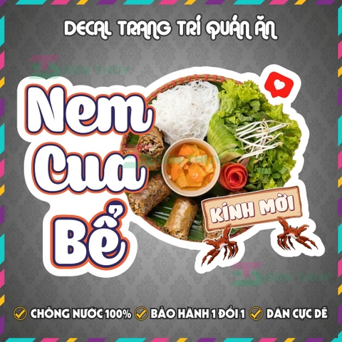 Decal NEM CUA BỂ - Decal Dán Tường Trang Trí Quán Ăn, Trà Sữa, Cà Phê - Chống Thấm Nước, Chống Nắng, Cắt Sẵn