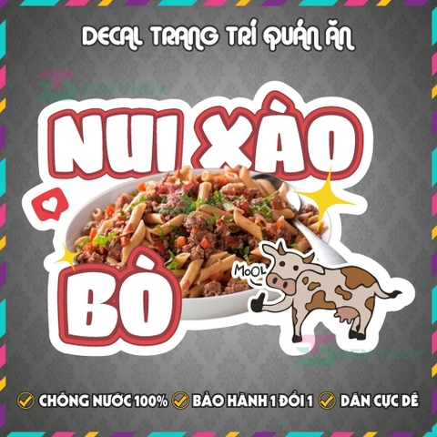 Decal NUI XÀO BÒ - Decal Dán Tường Trang Trí Quán Ăn, Trà Sữa, Cà Phê - Chống Thấm Nước, Chống Nắng, Cắt Sẵn