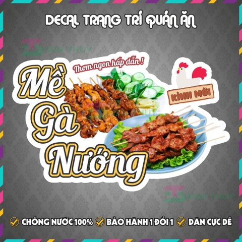 Decal MỀ GÀ NƯỚNG - Decal Dán Tường Trang Trí Quán Ăn, Trà Sữa, Cà Phê - Chống Thấm Nước, Chống Nắng, Cắt Sẵn