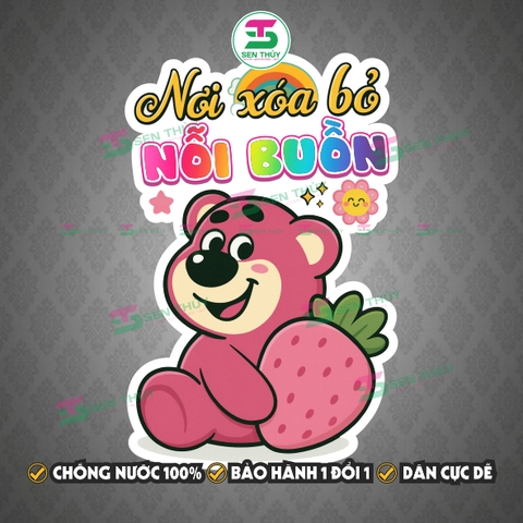 Miếng Dán Nắp Bồn Cầu Gấu Dâu Chống Nước - Decal Gấu Dâu Dán Tường, Kính, Toilet Trang Trí Dễ Thương - WC003