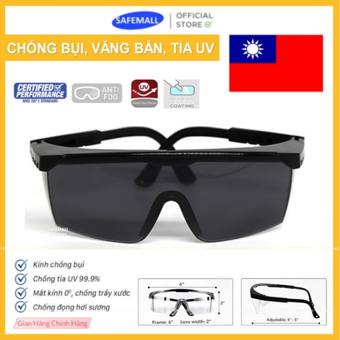 Combo Kính Bảo Hộ Lao Động Thợ Hàn Đen SafeMall Dkt Đài Loan Chính Hãng, Kính Chống Bụi, Văng Bắn, Tia UV