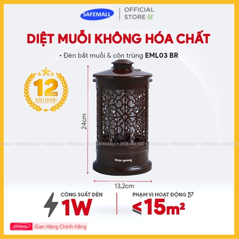 Đèn bắt muỗi Điện Quang ĐQ EML03 BR, Bắt muỗi 360 độ, An toàn trẻ em - Bảo hành 12 tháng - SAFEMALL Chính hãng