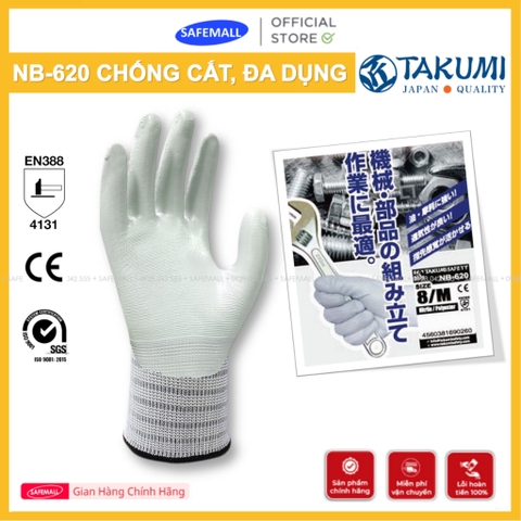 Combo găng bảo hộ đa dụng TAKUMI NB-620 chống cắt phủ Nitrile chống dầu, chống rách - SAFEMALL Chính Hãng