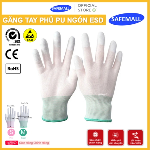 Găng tay phủ PU ngón trắng, Găng tay phòng sạch chống tĩnh điện ESD, Găng tay bảo hộ lao động - SAFEMALL Chính Hãng