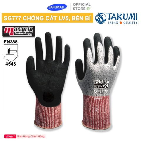 Găng tay bảo hộ chống cắt cấp độ 5 Takumi SG-777 phủ nitrile chống thấm dầu, độ bám dính cao - SAFEMALL Chính Hãng