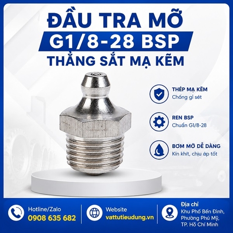 ĐẦU TRA MỠ G1/8-28 BSP THẲNG SẮT MẠ KẼM