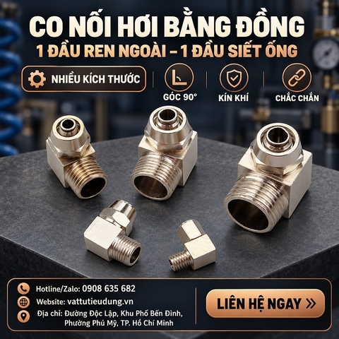 Co Nối Hơi Bằng Đồng – 1 Đầu Ren Ngoài & 1 Đầu Siết Ống