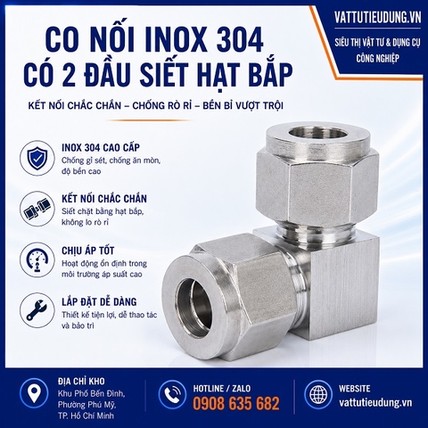 Co nối Inox 304 có 2 đầu siết hạt bắp