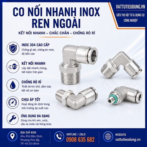 CO NỐI NHANH INOX REN NGOÀI
