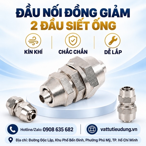 Đầu Nối Đồng Giảm 2 Đầu Siết Ống