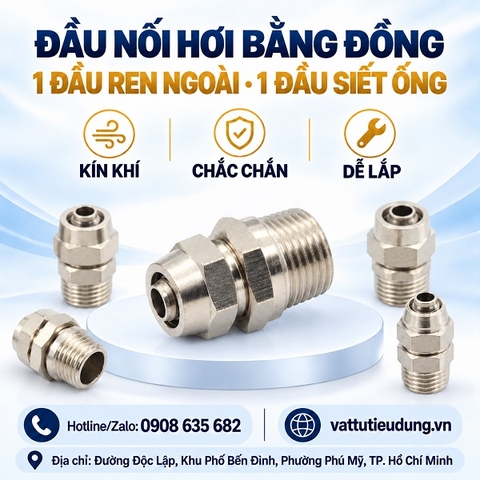 Đầu Nối Hơi Bằng Đồng Ren Ngoài, Một Đầu Siết Ống