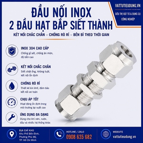 ĐẦU NỐI INOX 2 ĐẦU HẠT BẮP SIẾT THÀNH