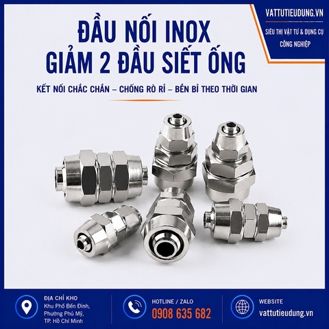 ĐẦU NỐI INOX GIẢM 2 ĐẦU SIẾT ỐNG