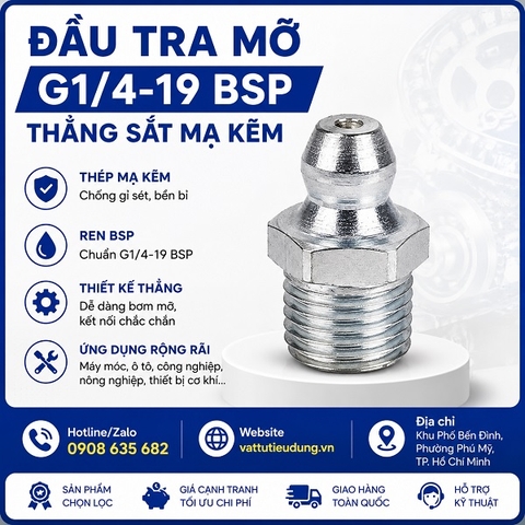 ĐẦU TRA MỠ G1/4-19 BSP THẲNG SẮT MẠ KẼM