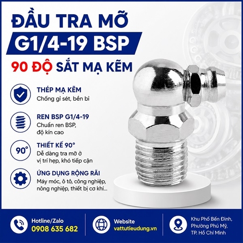 ĐẦU TRA MỠ G1/4-19 BSP 90 ĐỘ SẮT MẠ KẼM