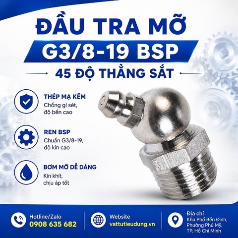 ĐẦU TRA MỠ G3/8-19 BSP 45 ĐỘ  SẮT