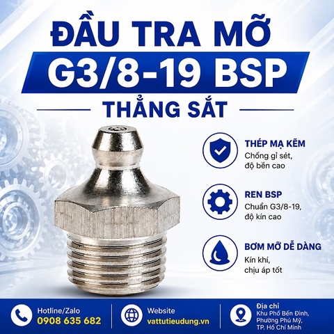 ĐẦU TRA MỠ G3/8-19 BSP THẲNG SẮT
