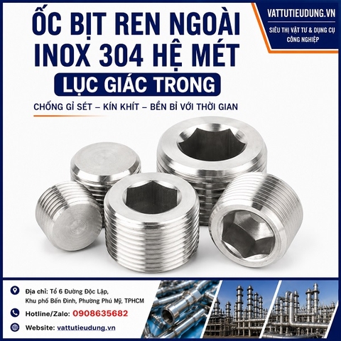 ỐC BỊT REN NGOÀI INOX 304 HỆ MÉT LỤC GIÁC TRONG