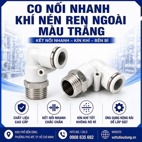 CO NỐI NHANH KHÍ NÉN REN NGOÀI MÀU TRẮNG