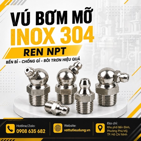 VÚ BƠM MỠ INOX- REN NPT