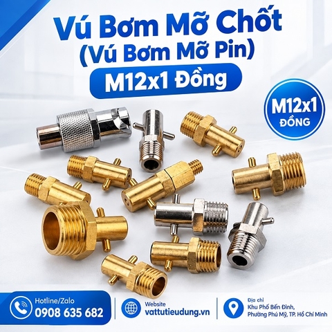 Vú Bơm Mỡ Chốt (Vú Bơm Mỡ Pin) M12x1 Đồng