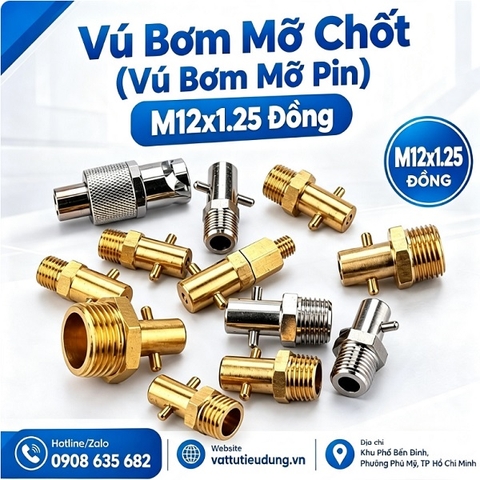 Vú Bơm Mỡ Chốt (Vú Bơm Mỡ Pin) M12x1.25 Đồng