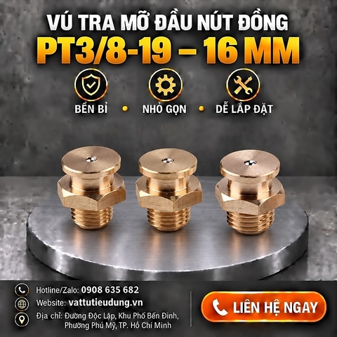 Vú Tra Mỡ Đầu Nút Đồng PT3/8-19 – 16 mm