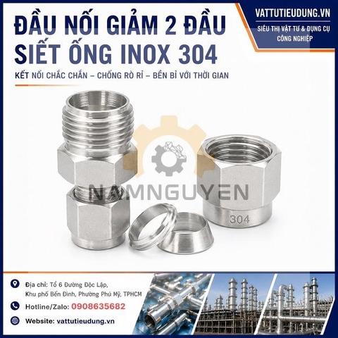 ĐẦU NỐI GIẢM 2 ĐẦU SIẾT ỐNG INOX 304