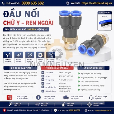 ĐẦU NỐI KHÍ NÉN CHỮ Y - REN NGOÀI