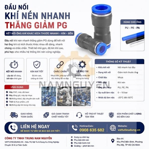 ĐẦU NỐI KHÍ NÉN NHANH THẲNG GIẢM PG