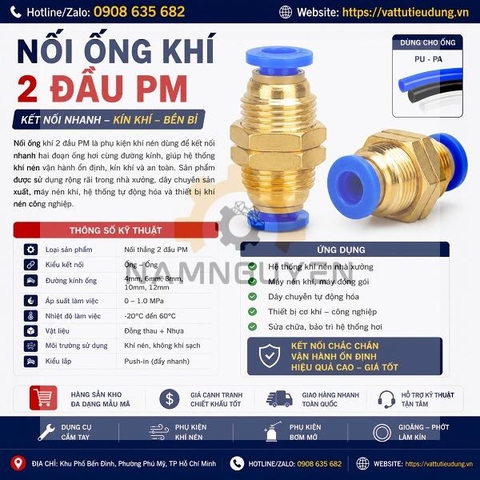 NỐI ỐNG KHÍ 2 ĐẦU PM