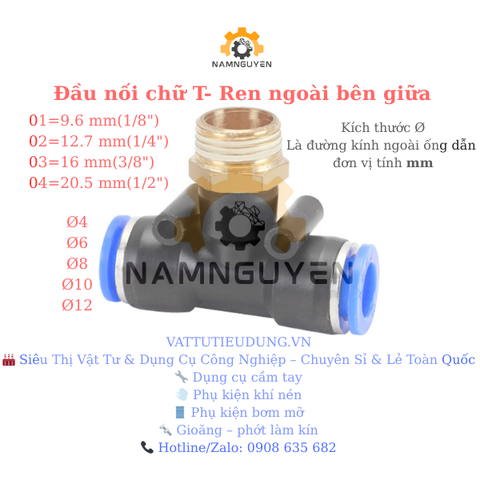 Đầu nối chữ T- Ren ngoài bên giữa