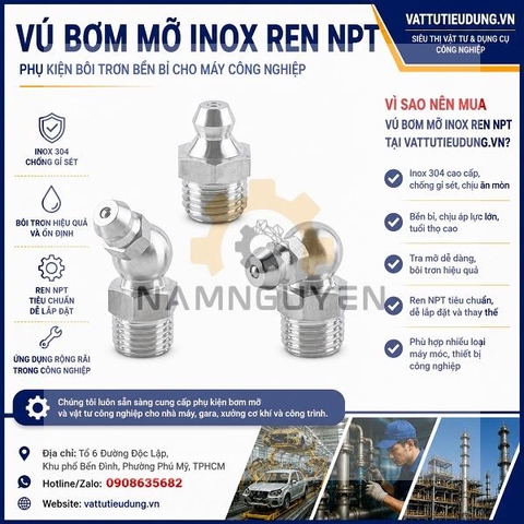 VÚ BƠM MỠ INOX- REN NPT