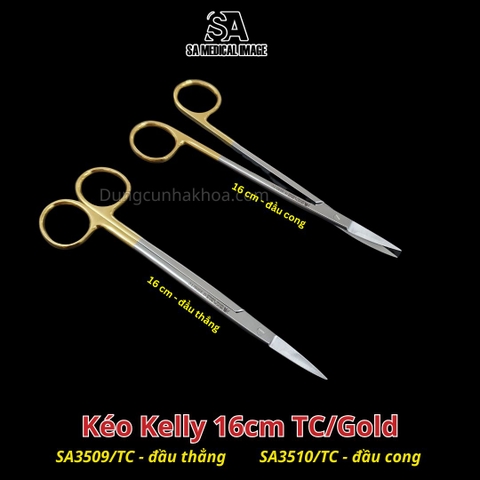 Kéo Kelly đầu thẳng/ cong 16cm TC/Gold