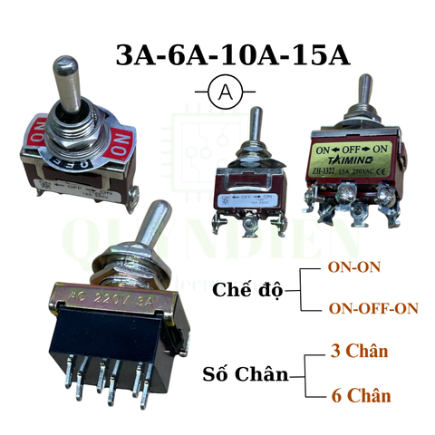 Công tắc gạt đảo chiều 3A-6A-10A-15A lỗ khoét 12mm