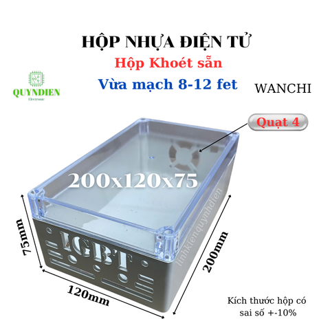 Hộp nhựa khoan IGBT Quạt Giữa 200x120x75mm Trắng nắp Trong