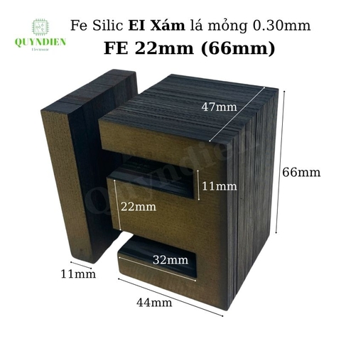 Fe Sắt Silic EI XÁM NÂU lá mỏng 0.3mm - 22mm (66mm) - 1Kg