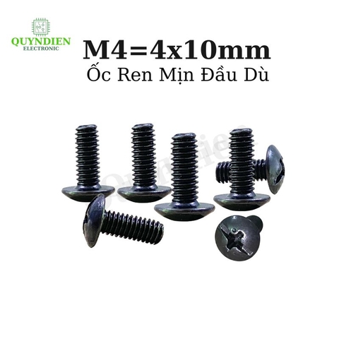 Ốc Vít Đầu Dù Ren Mịn M4=4x10mm Màu Đen - 100 Con