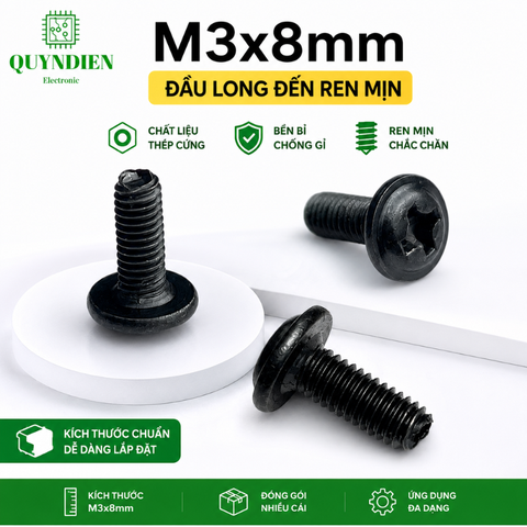 Ốc vít ren mịn M3 đầu long đền 3x8mm VN