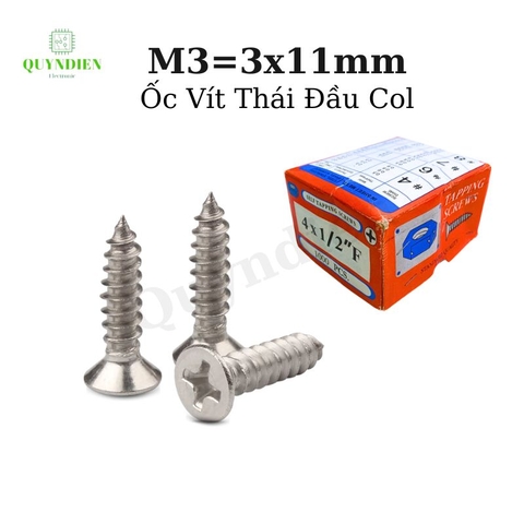 Ốc vít Thái M3x11mm ren xoắn đầu Col dài 11mm - 100 Con