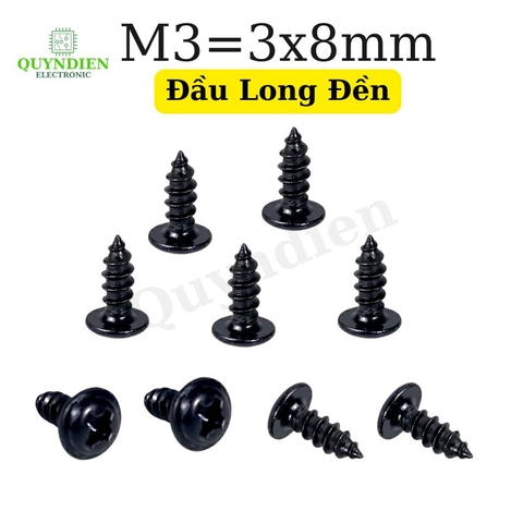 Ốc Vít Nhọn M3x8mm Đầu Long Đền Đen