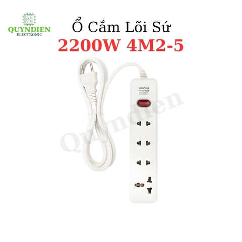 Ổ Cắm Lõi Sứ Chống Cháy 2200W 4M2-5 Vỏ Nhựa ABS Chống Vỡ