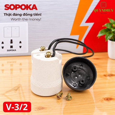 Đuôi Đèn Sứ Ren Vặn Xoáy E27 Chịu Nhiệt Cao SOPOKA