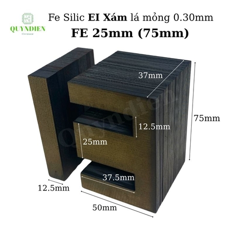 Fe Sắt Silic EI XÁM NÂU lá mỏng 0.3mm - 25mm (75mm) - 1Kg