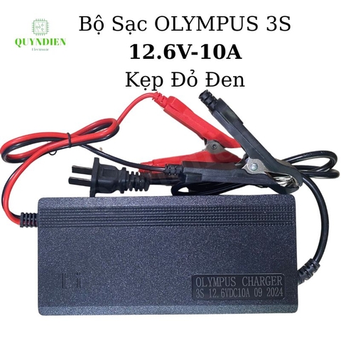 Bộ Sạc Pin Olympus 3S 12.6V-10A Kẹp Đỏ Đen