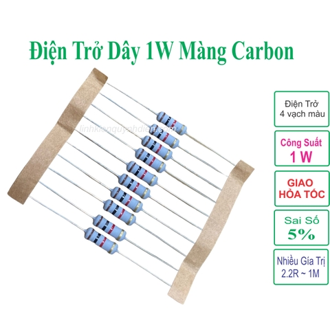 Điện Trở dây màng Carbon 1W 5% nhiều trỉ số từ 100K đến 1M
